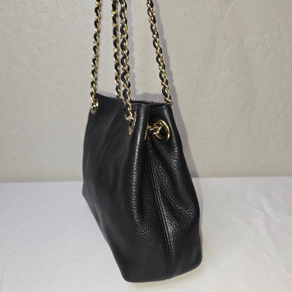 Michael Kors Jet Set Gold Chain Black Pebble Grain Leather Medium Shoulder Bag - Picture 5 of 13